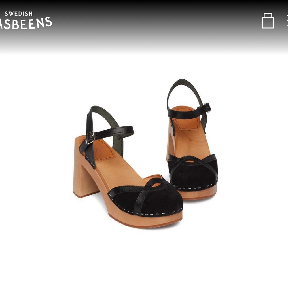 Swedish Hasbeens vintage suede sandal in black size 39